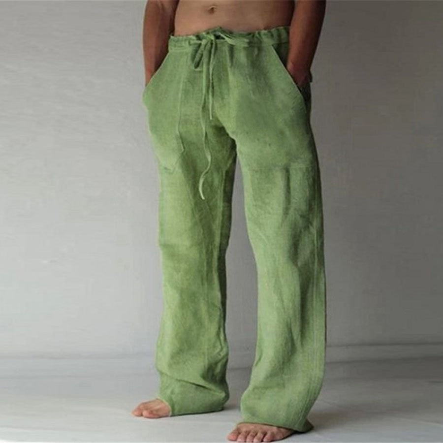 Relaxed Linen Blend Drawstring Trousers for Men