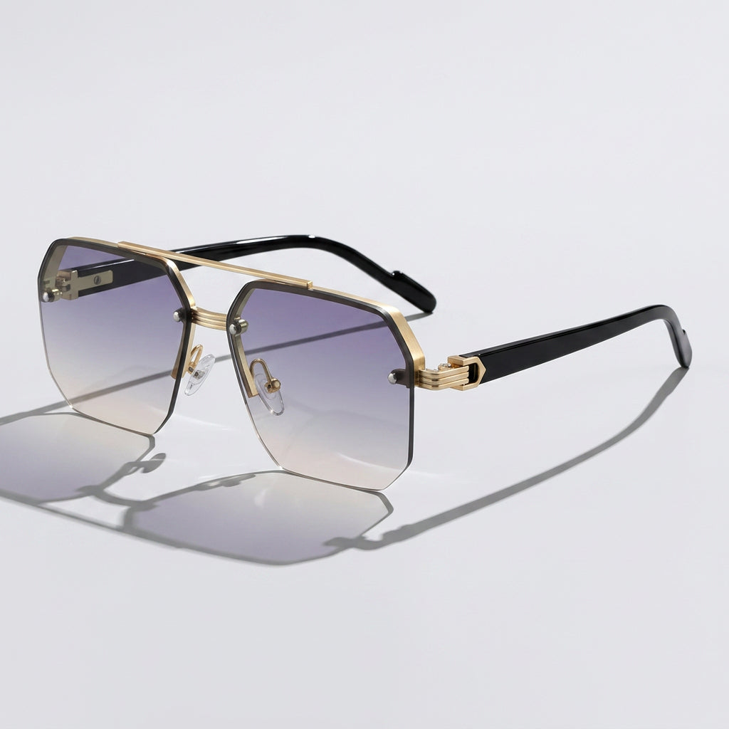 Rimless Geometric Sunglasses with Gold Double Bridge