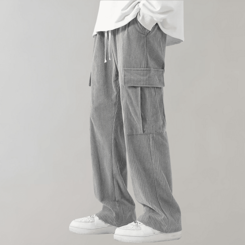Pantalon cargo en velours côtelé à jambes larges avec taille à cordon