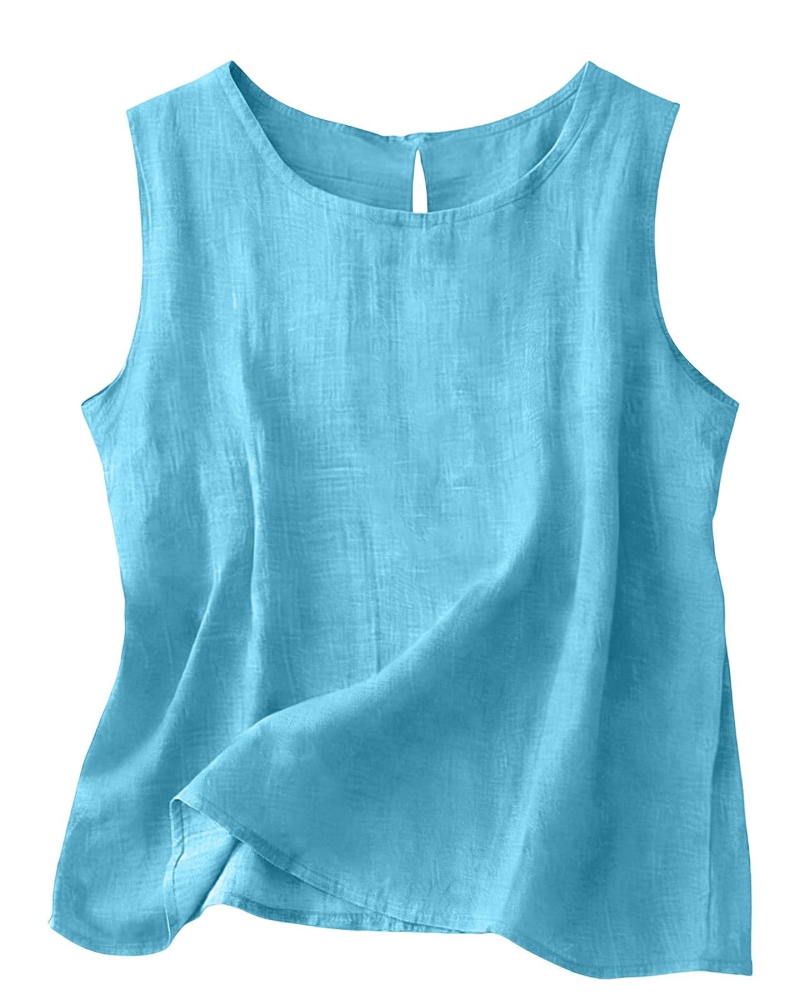 Linen Sleeveless Tank Top with Round Neckline