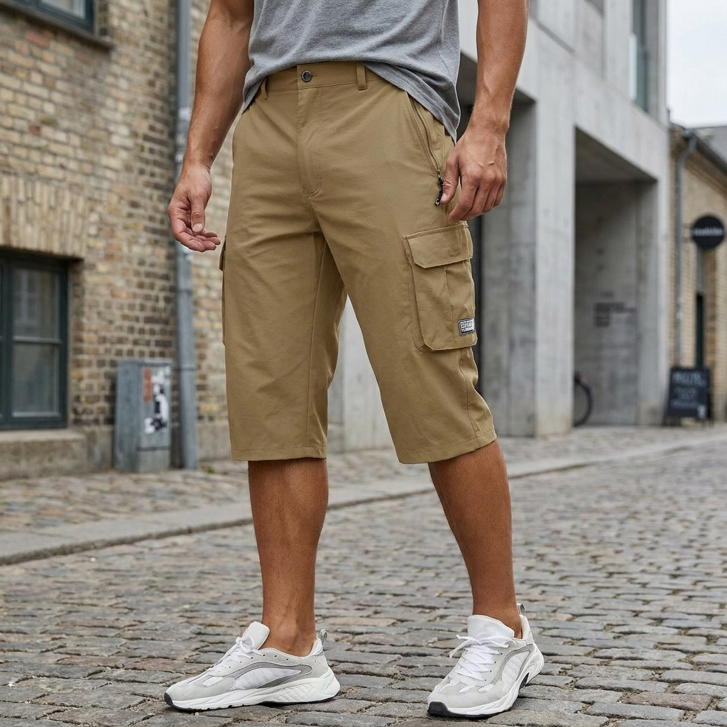 Longline Cargo Shorts with Zip Pocket Detail