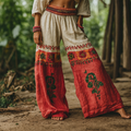 Boho Embroidered Wide Leg Palazzo Trousers