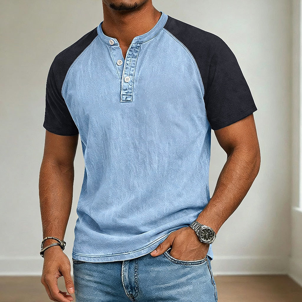 T-shirt Henley à manches raglan et empiècements contrastés