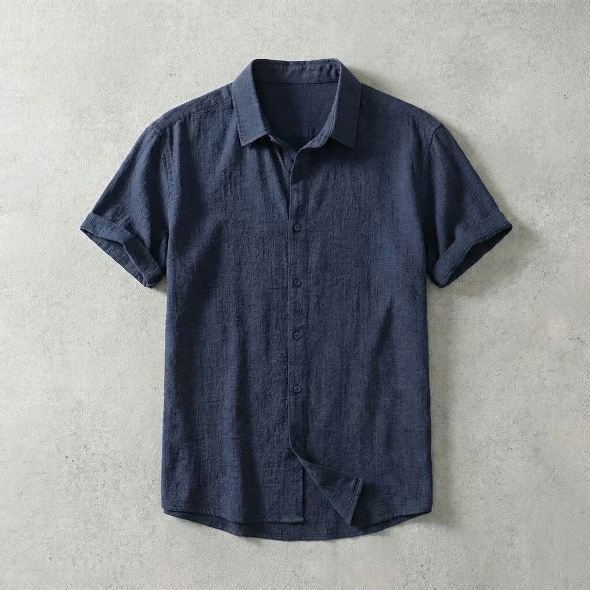 Short Sleeve Cotton Shirt with Classic Collar
