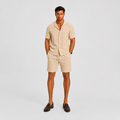 Textured Camp Collar Shirt and Shorts Two Piece Set