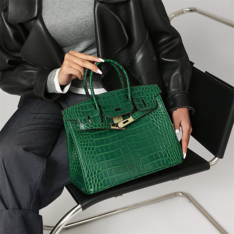 Structured Turn-Lock Tote Bag with Padlock Detail
