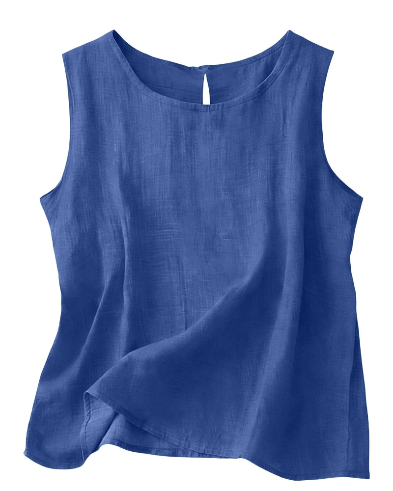 Linen Sleeveless Tank Top with Round Neckline