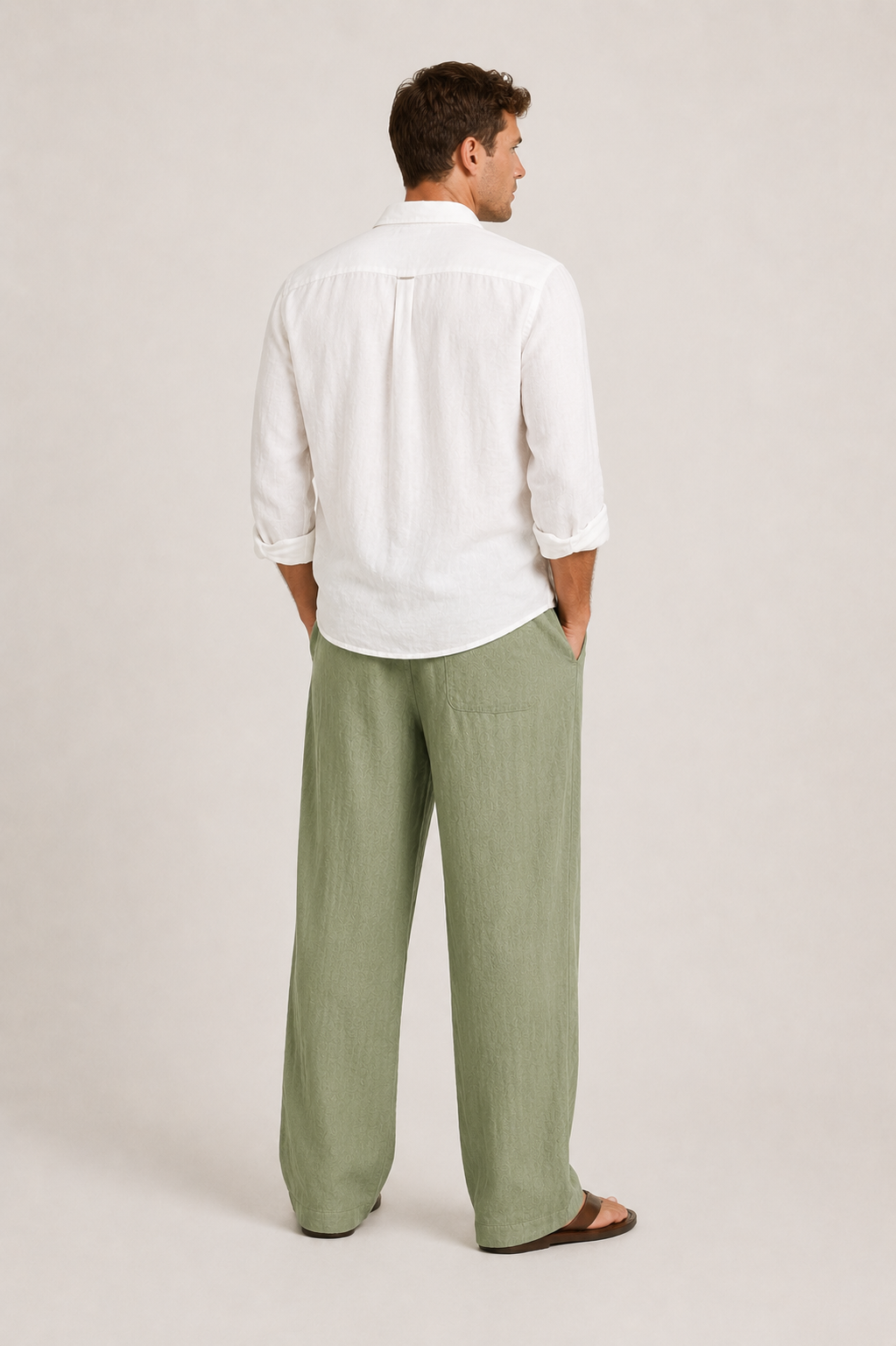 Relaxed Fit Textured Linen Trousers with Drawstring Waist