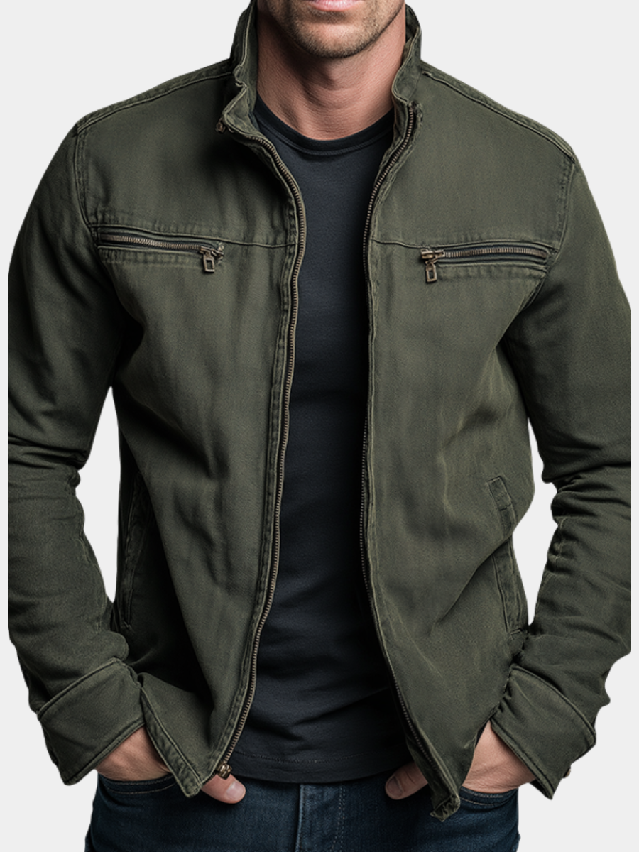 Men's Cotton Twill Stand Collar Zip Jacket