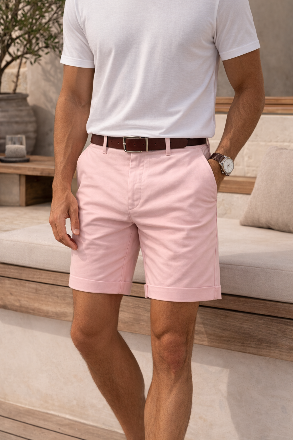 Chino Shorts with Turned-Up Cuff Detail