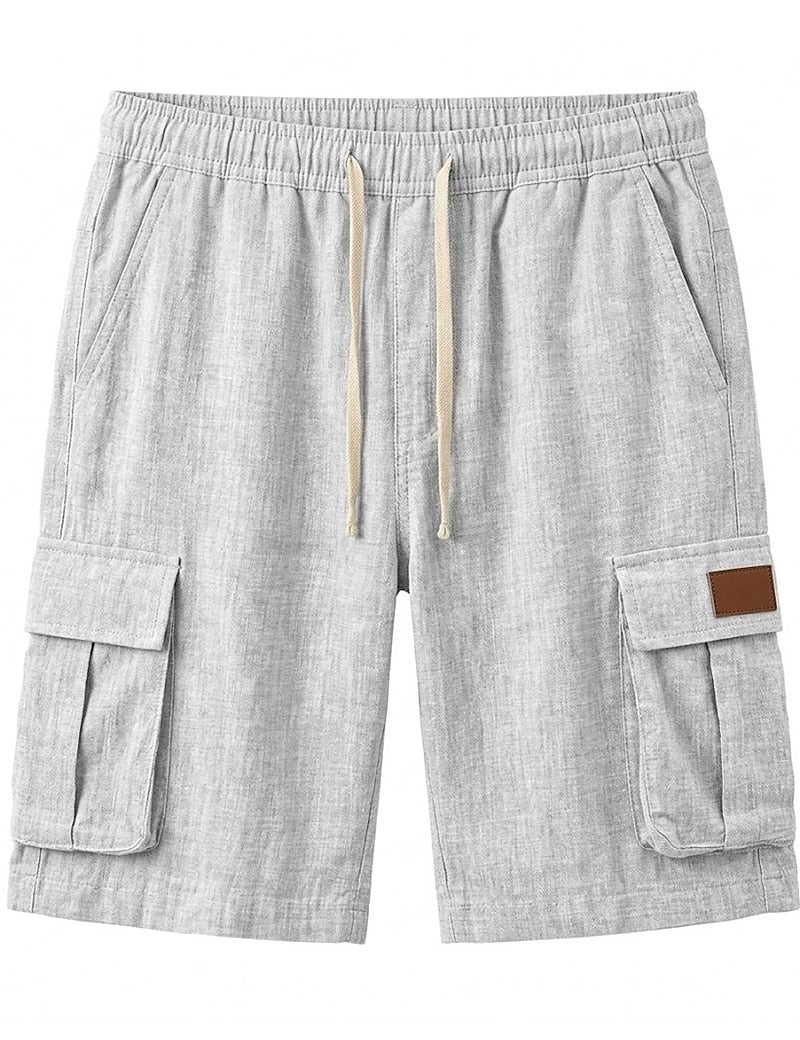 Linen Cargo Shorts with Drawstring Waist