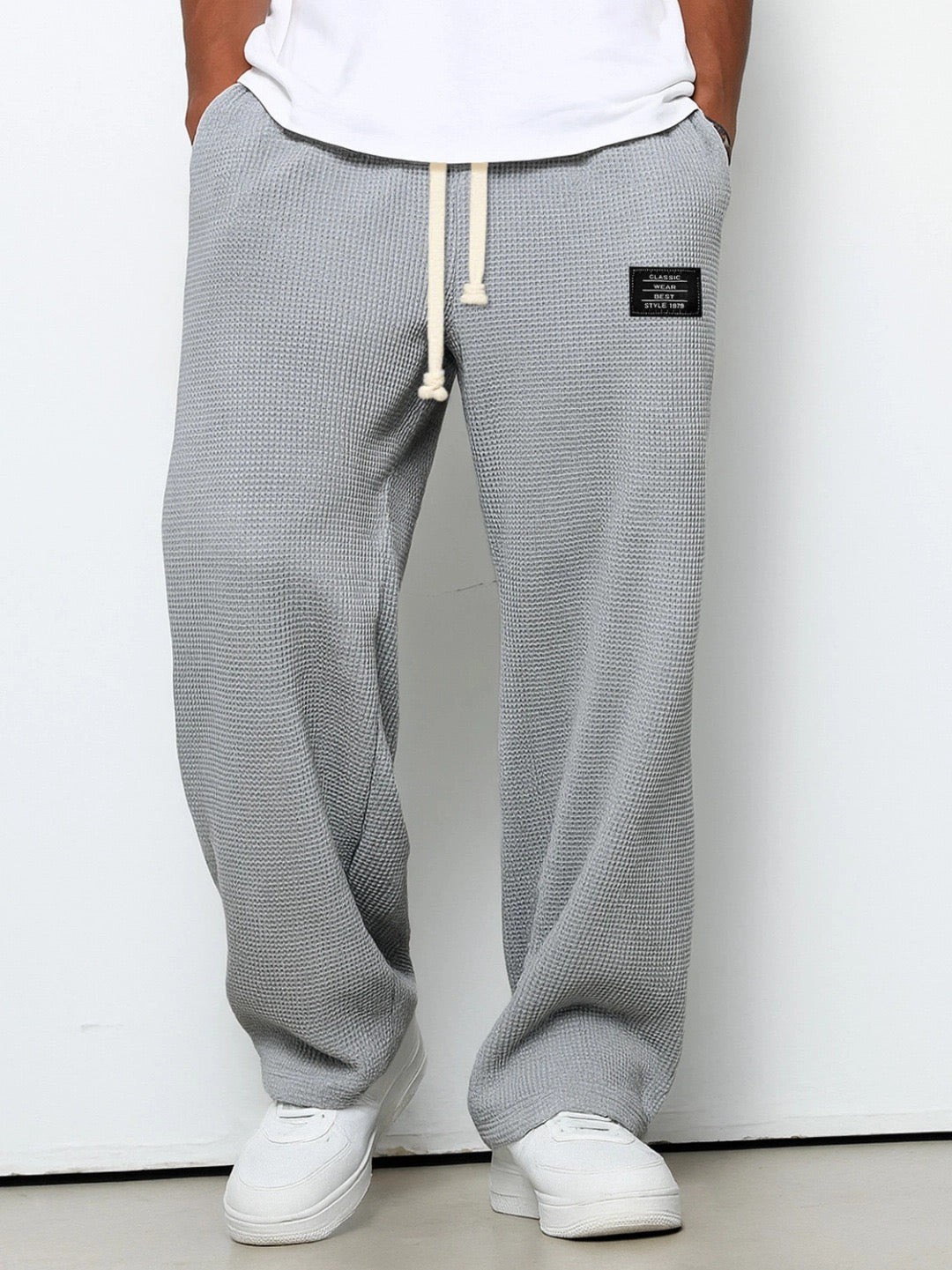 Waffle Knit Wide Leg Sweatpants with Drawstring Waist
