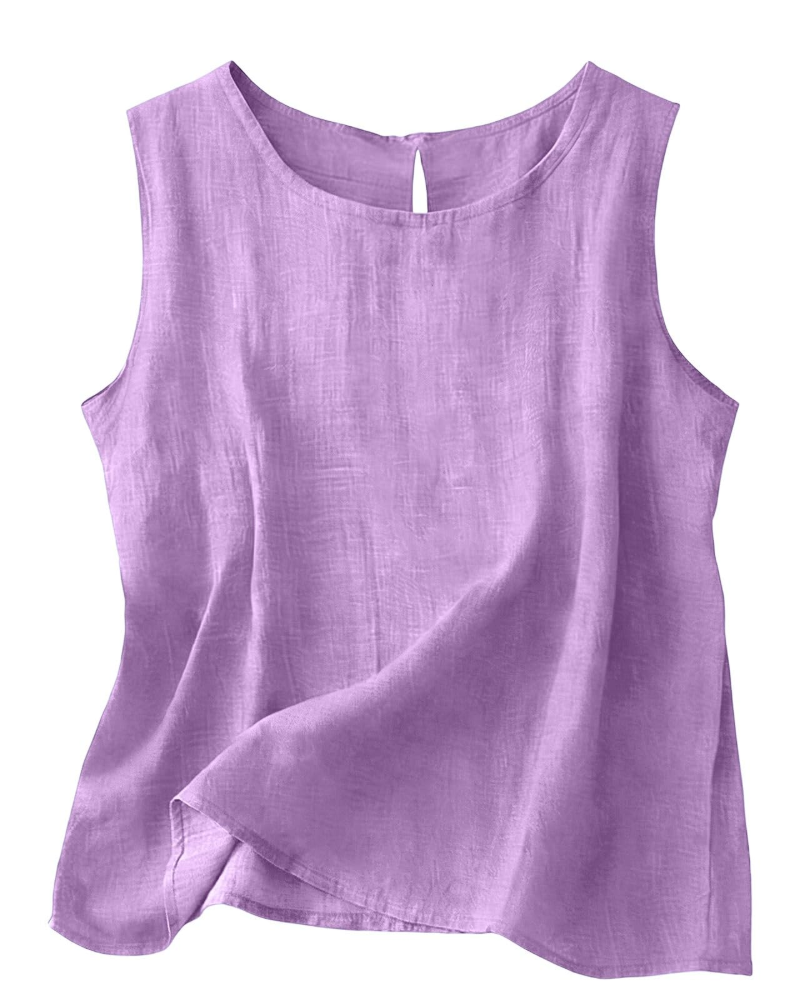 Linen Sleeveless Tank Top with Round Neckline
