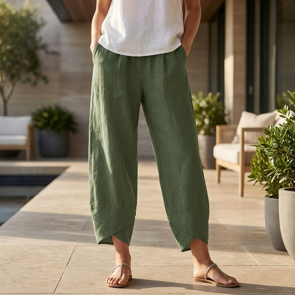 Pantalon court en lin à ourlet incurvé