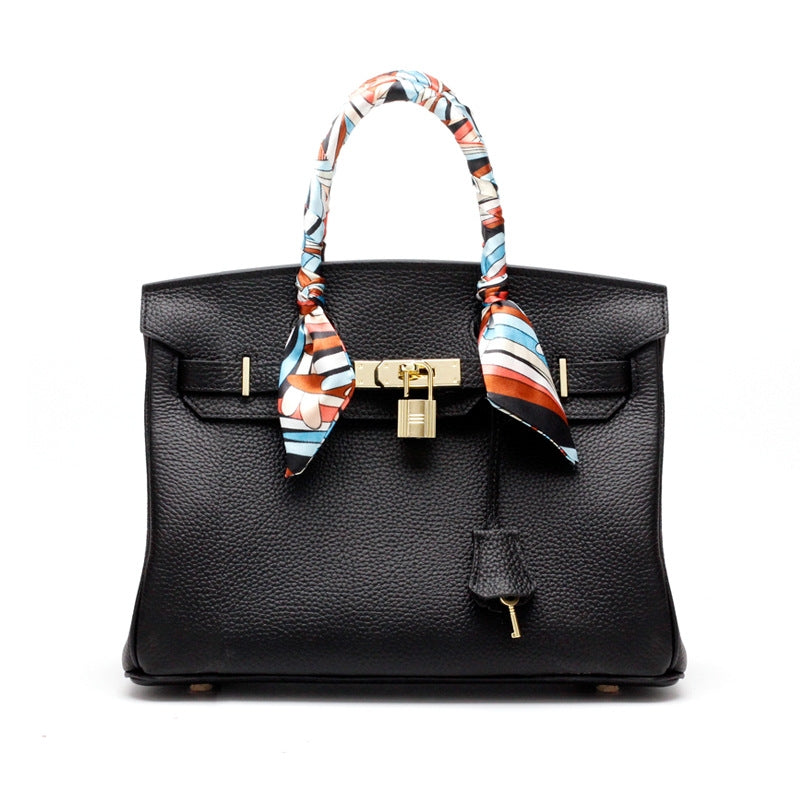 Structured Turn-Lock Tote Bag with Padlock Detail
