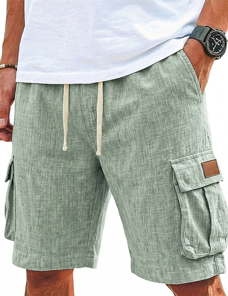 Linen Cargo Shorts with Drawstring Waist