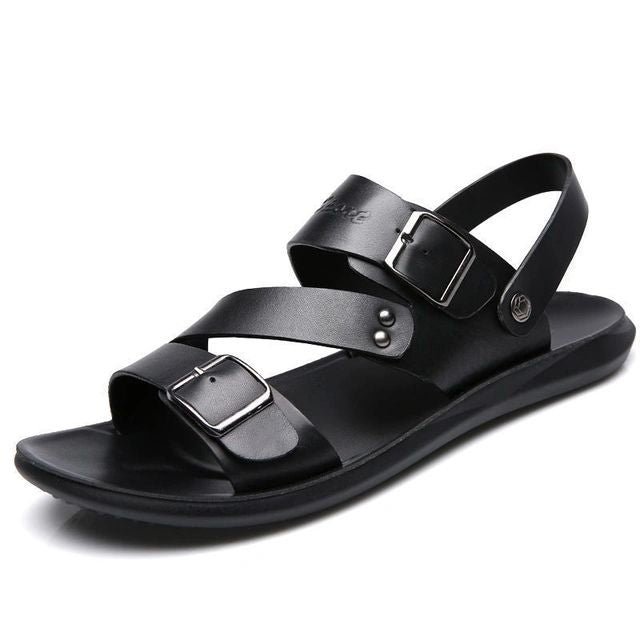 Leather Buckle Strap Sandals with Adjustable Fit