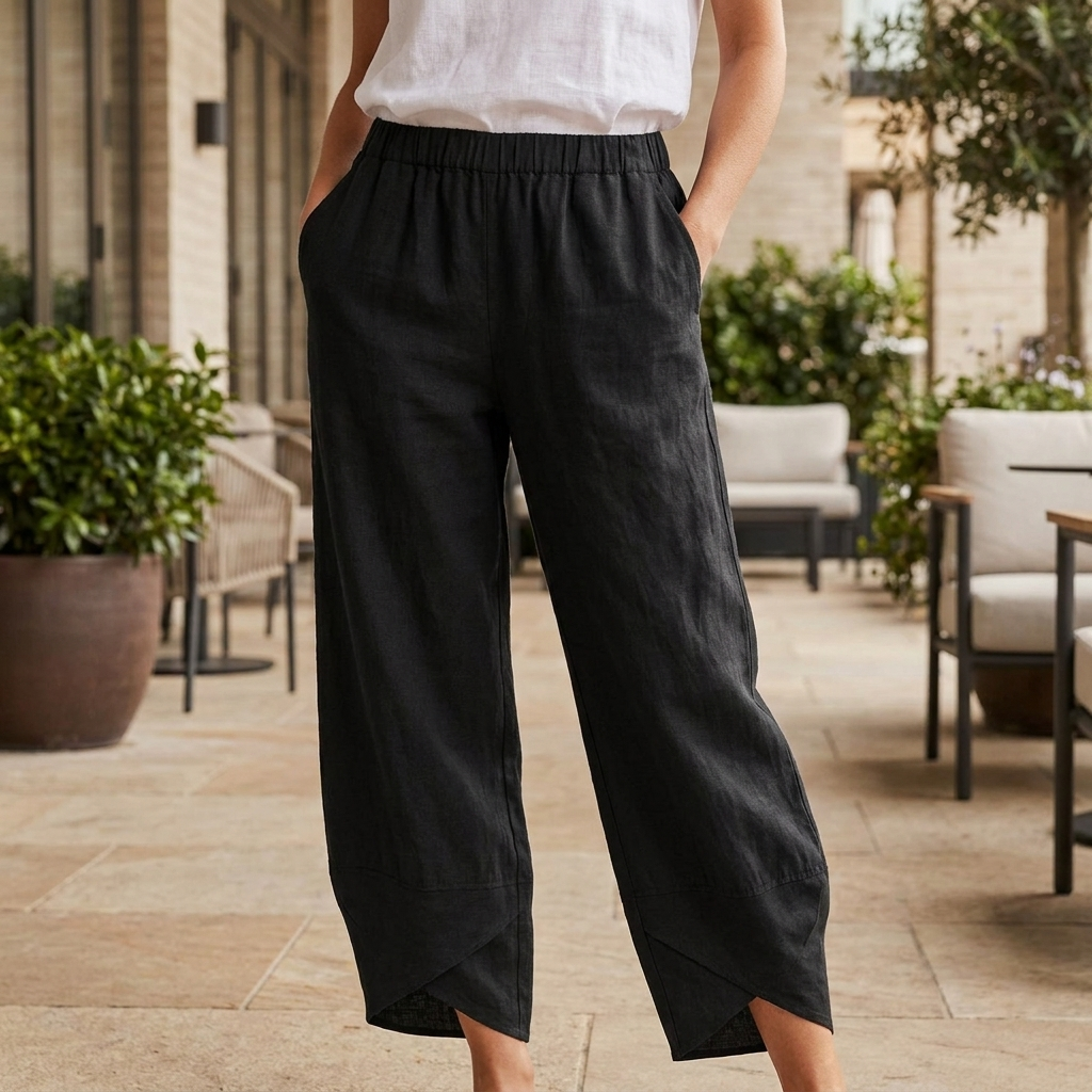 Pantalon court en lin à ourlet incurvé