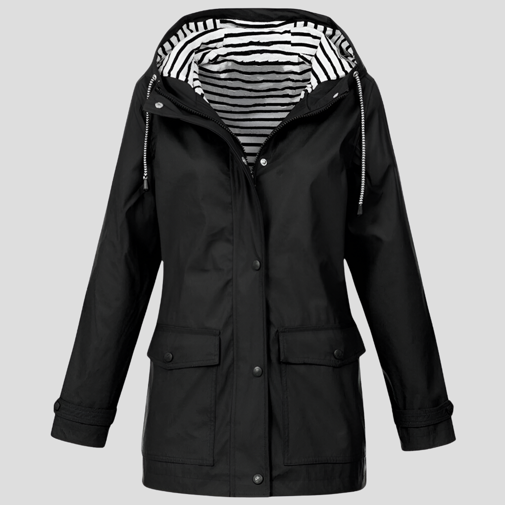 Women's Hooded Rain Jacket with Striped Lining