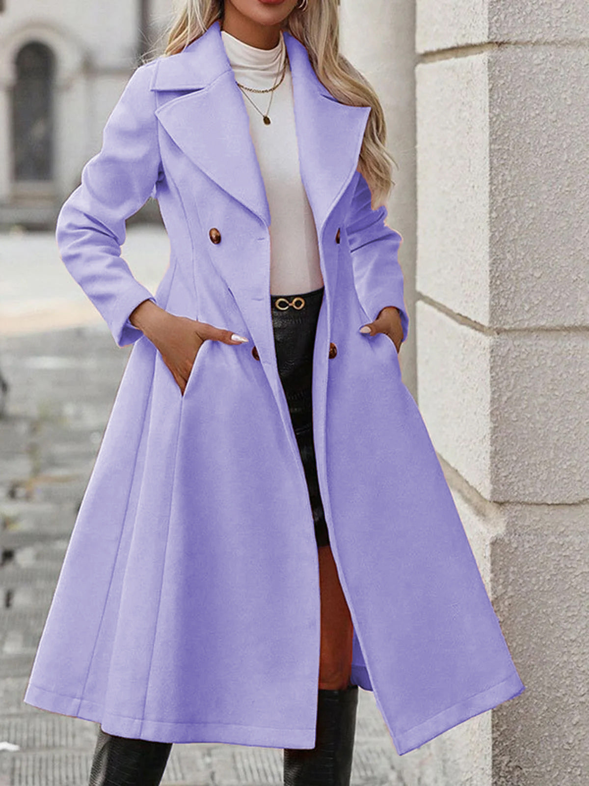 Women's Long Fit and Flare Double-Breasted Coat