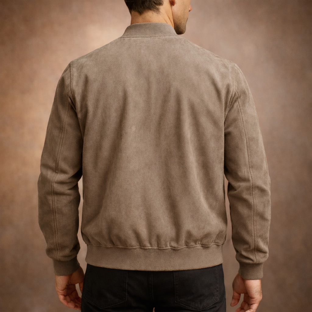 Men's Suede-Effect Ribbed Collar Bomber Jacket