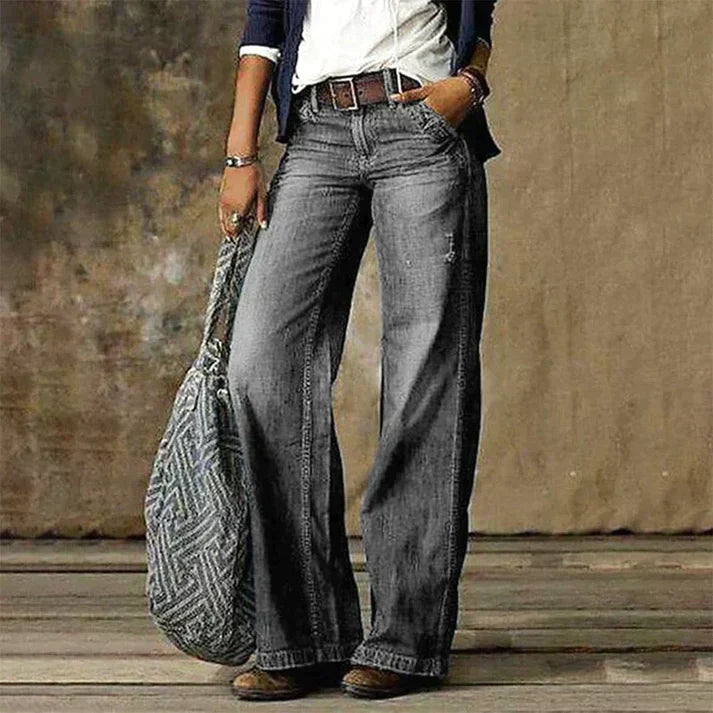 Women's Wide Leg Low-Rise Jeans with Faded Wash