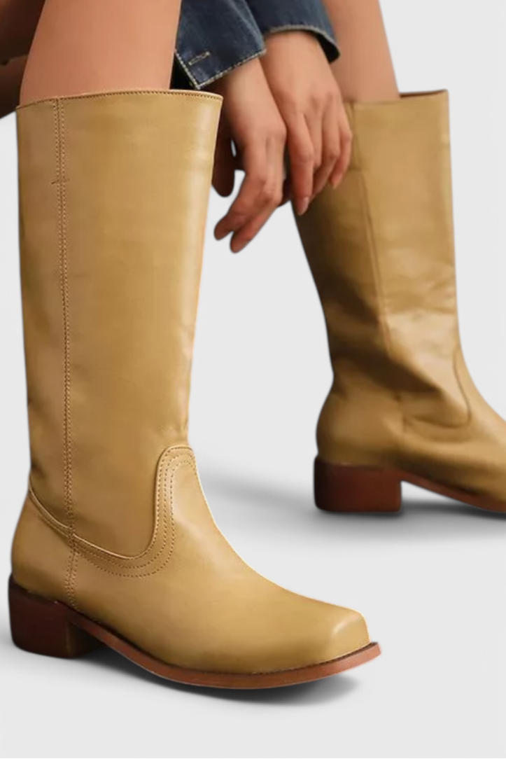 Women's Knee-High Boots with Stacked Block Heel
