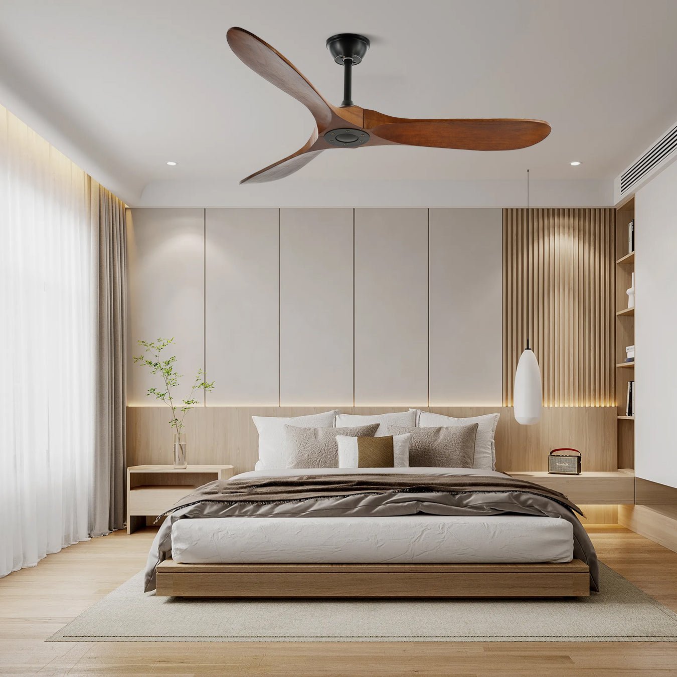 Wooden 3-Blade Ceiling Fan with Remote Control