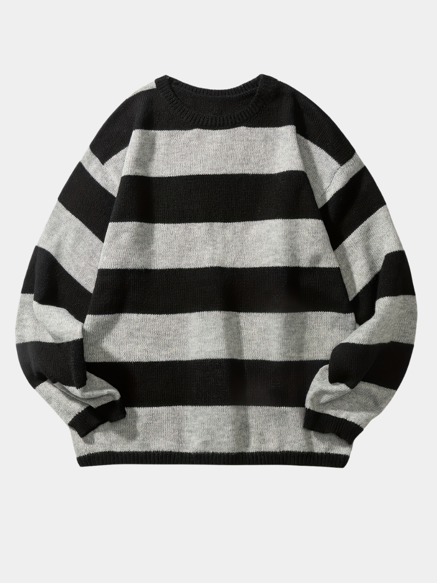 Pull oversize en maille à col rond rayé pour homme