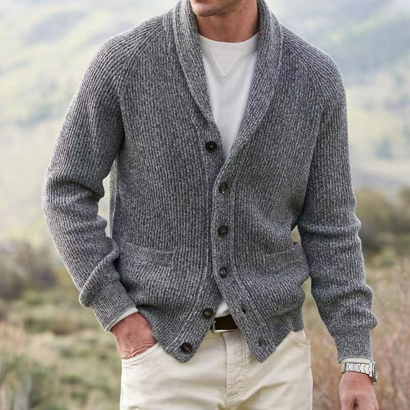 Men's Ribbed Knit Shawl Collar Cardigan