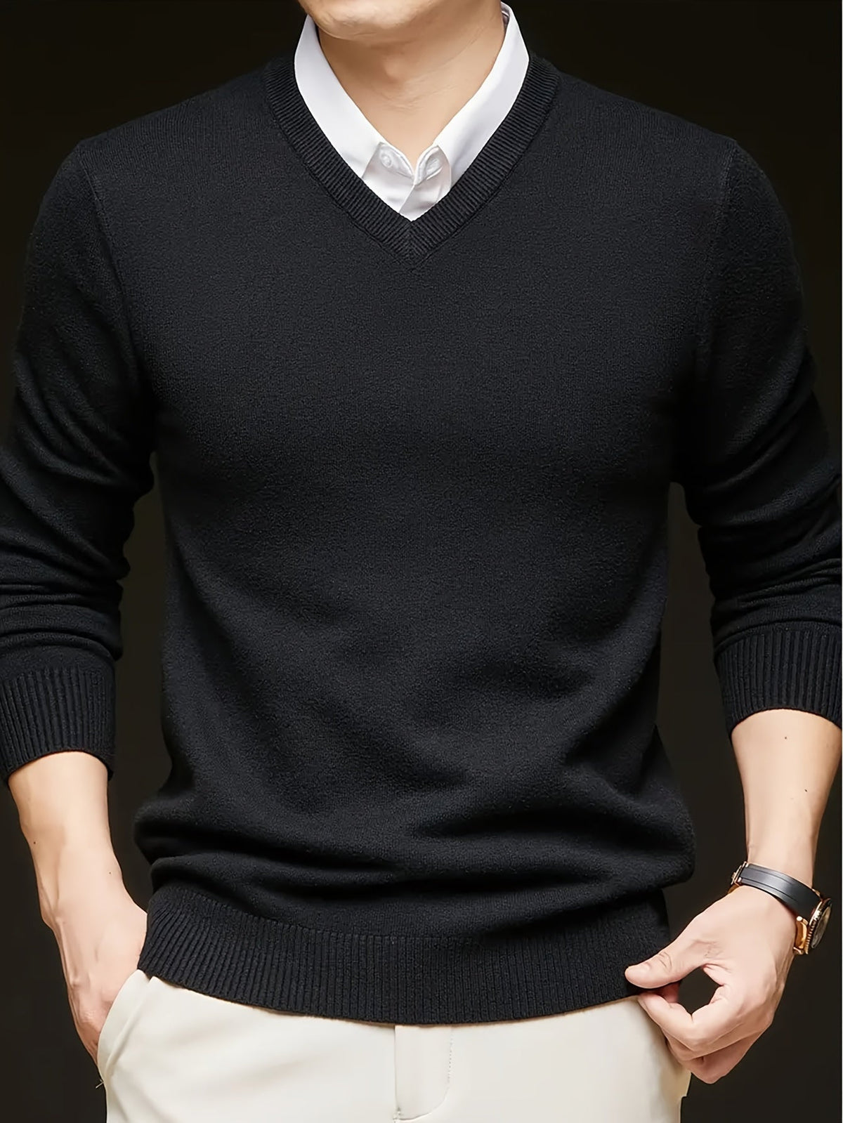 Men's Fine Knit V-Neck Pullover Sweater