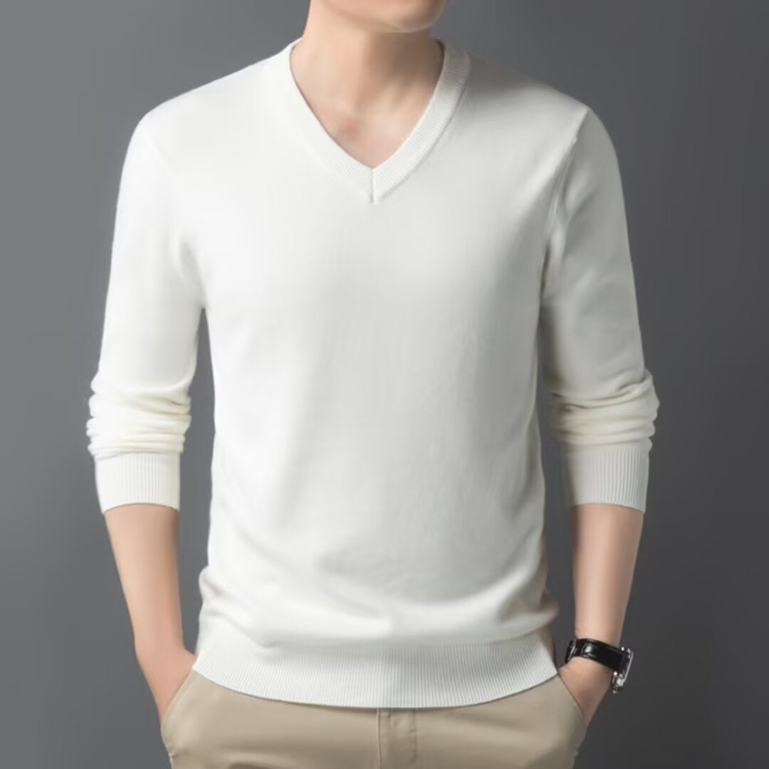 Men's Fine Knit V-Neck Pullover Sweater