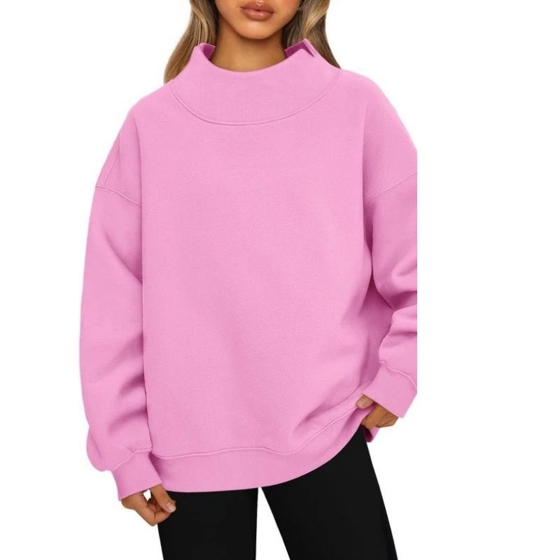 Women's oversized mock neck sweatshirt with long sleeves and ribbed trim