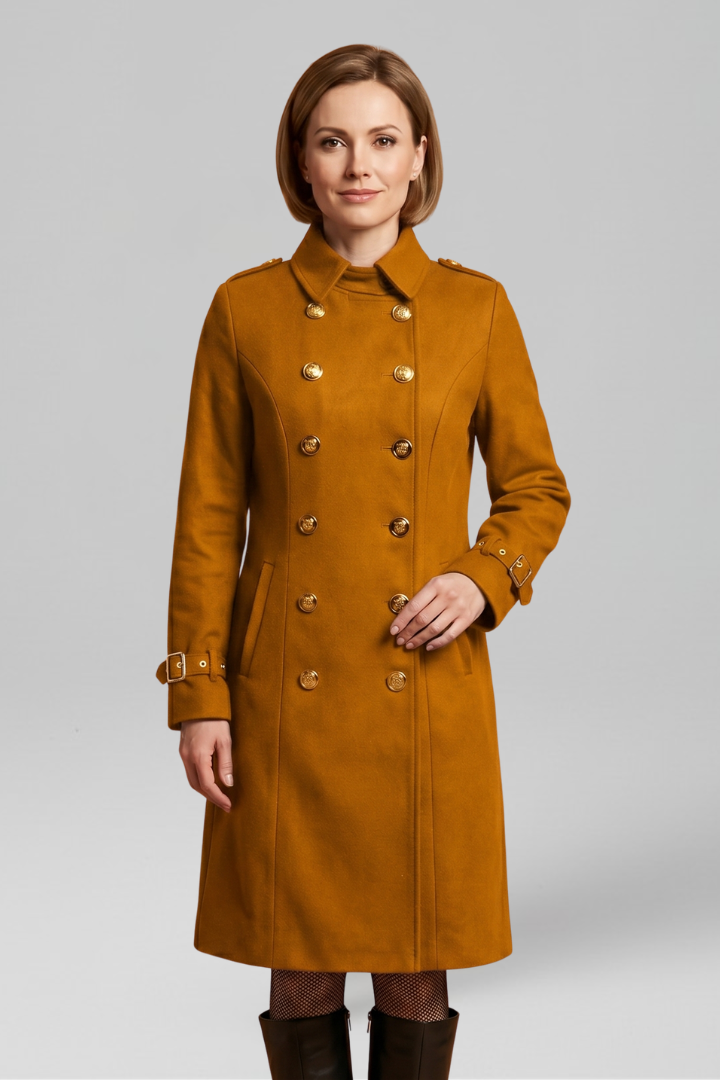 Women's Double-Breasted Trench Coat with Buckle Cuffs