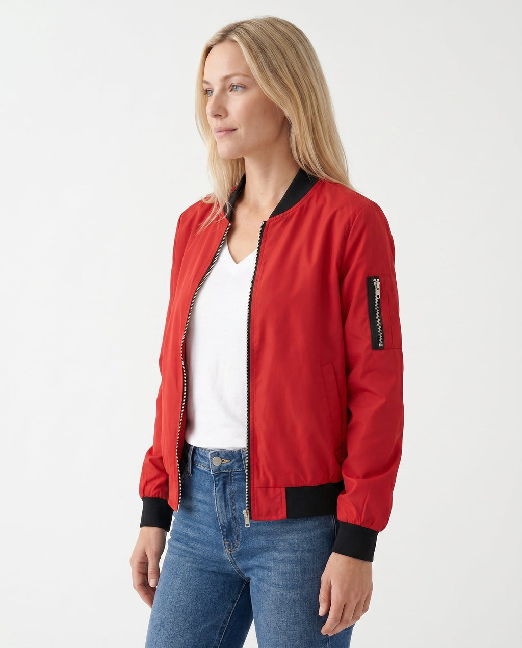 Women's Classic Bomber Jacket with Contrast Ribbing