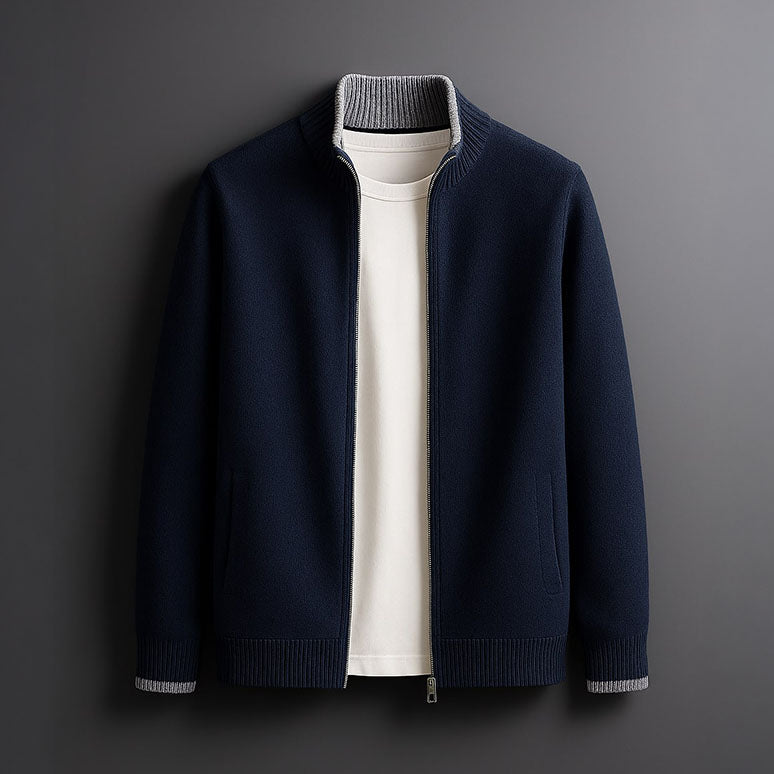 Men's Stand Collar Zip-Up Knit Cardigan