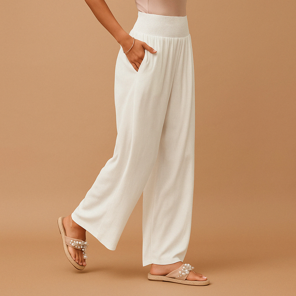 Women's Wide Leg Trousers with Smocked Waist