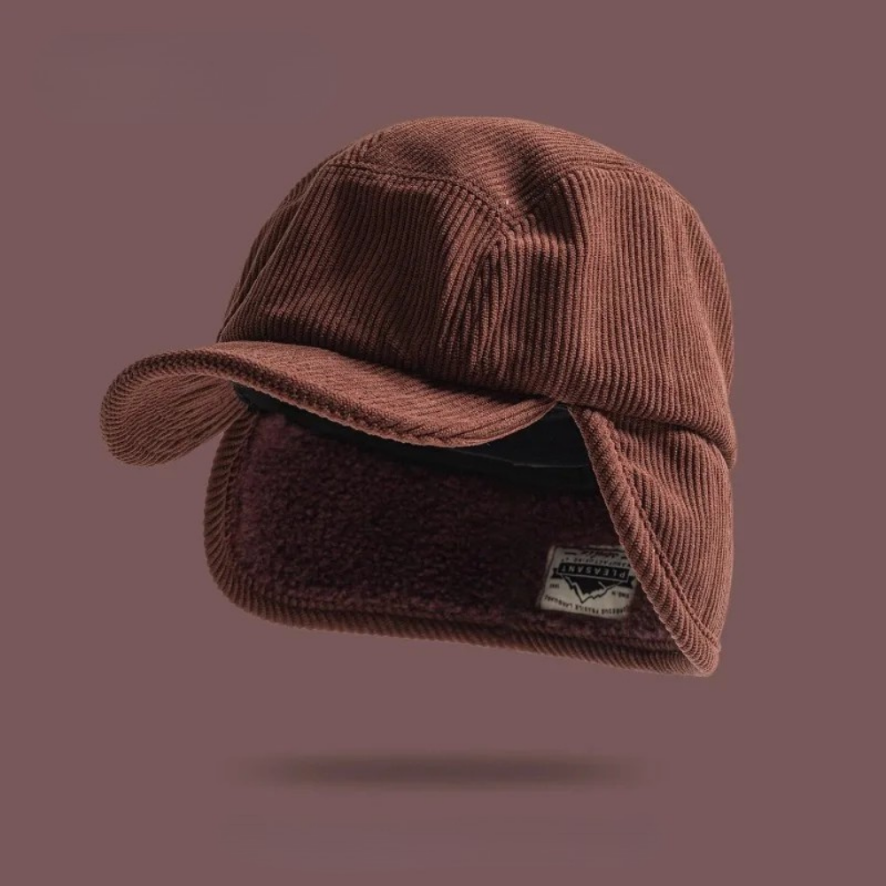 Men's Corduroy Sherpa-Lined Winter Cap with Ear Flaps