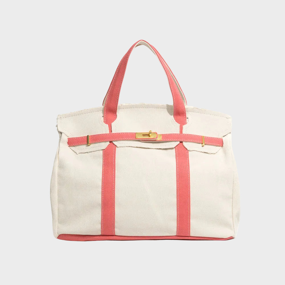 Women's Canvas Turn-Lock Top Handle Tote Bag