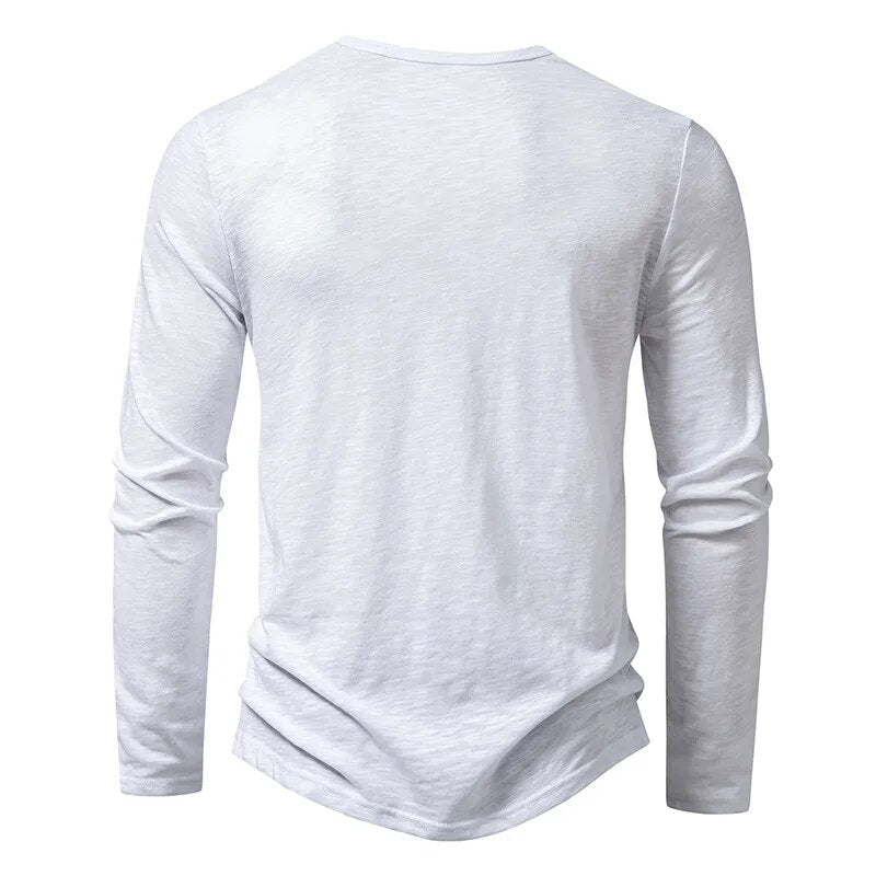 Chemise Henley pour homme en coton flammé à manches longues