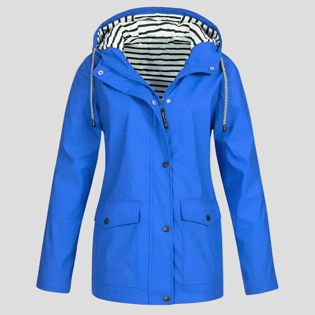 Women's Hooded Rain Jacket with Striped Lining