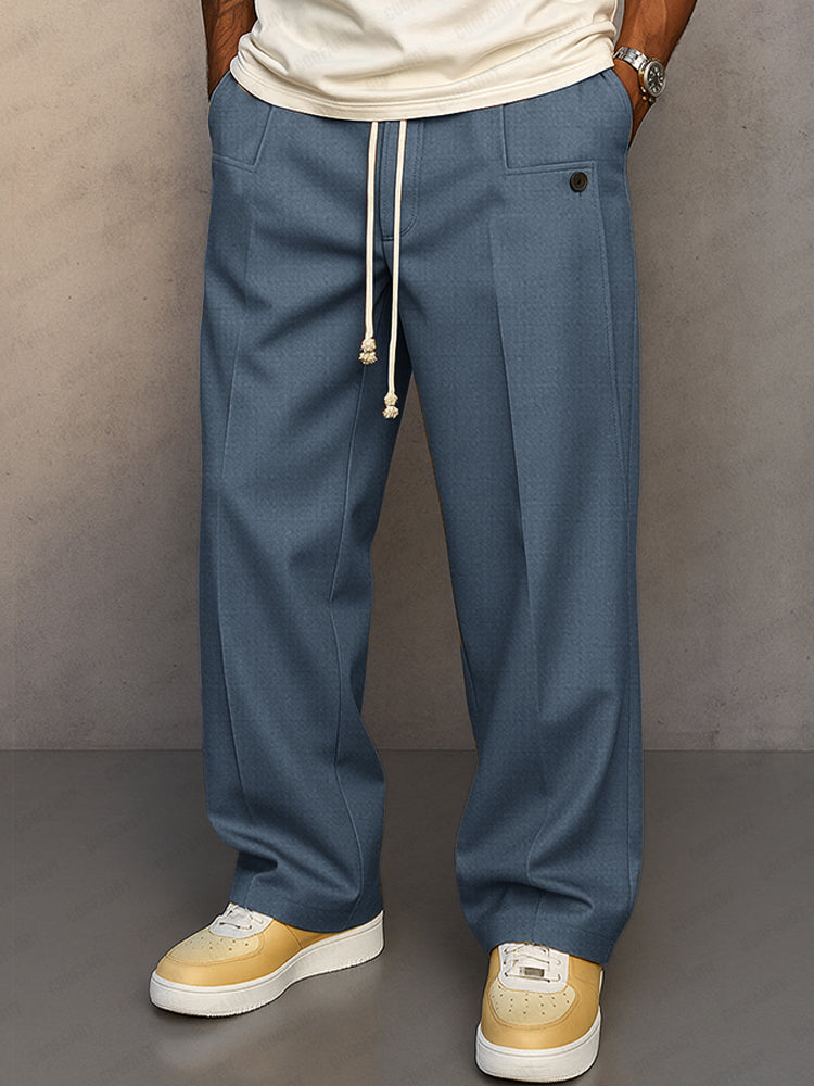 Men's Wide-Leg Pleated Drawstring Trousers