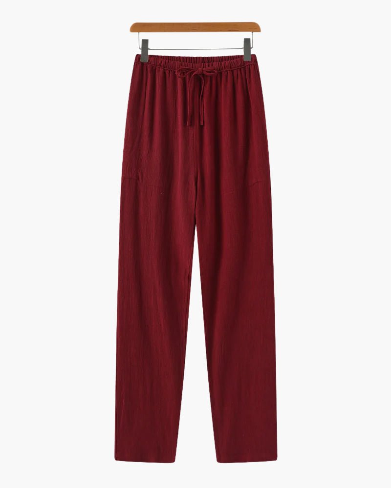 Pantalon en lin coupe ample avec taille élastique à cordon