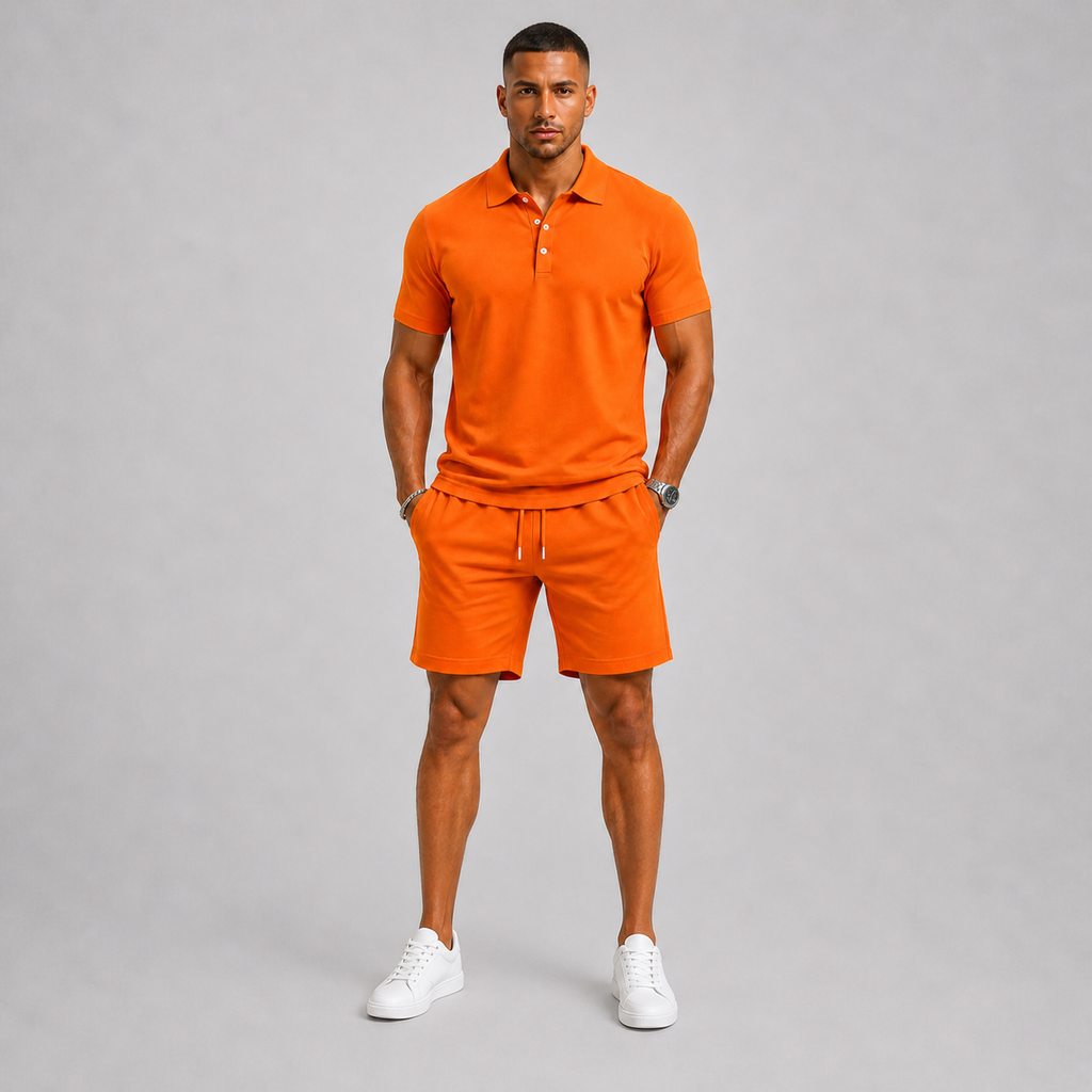 Pique Polo Shirt and Shorts Two Piece Set