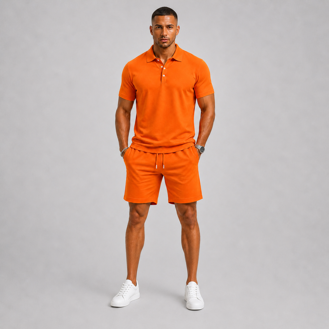 Pique Polo Shirt and Shorts Two Piece Set