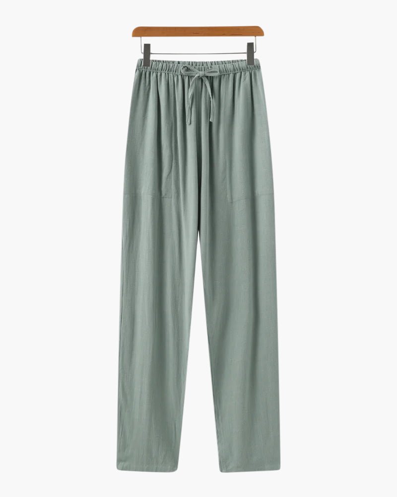 Pantalon en lin coupe ample avec taille élastique à cordon