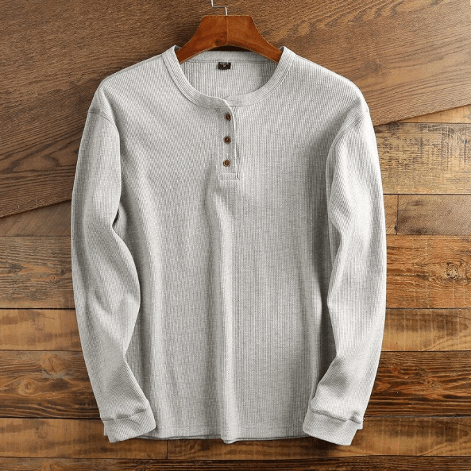 Men's Waffle Knit Long Sleeve Henley Shirt
