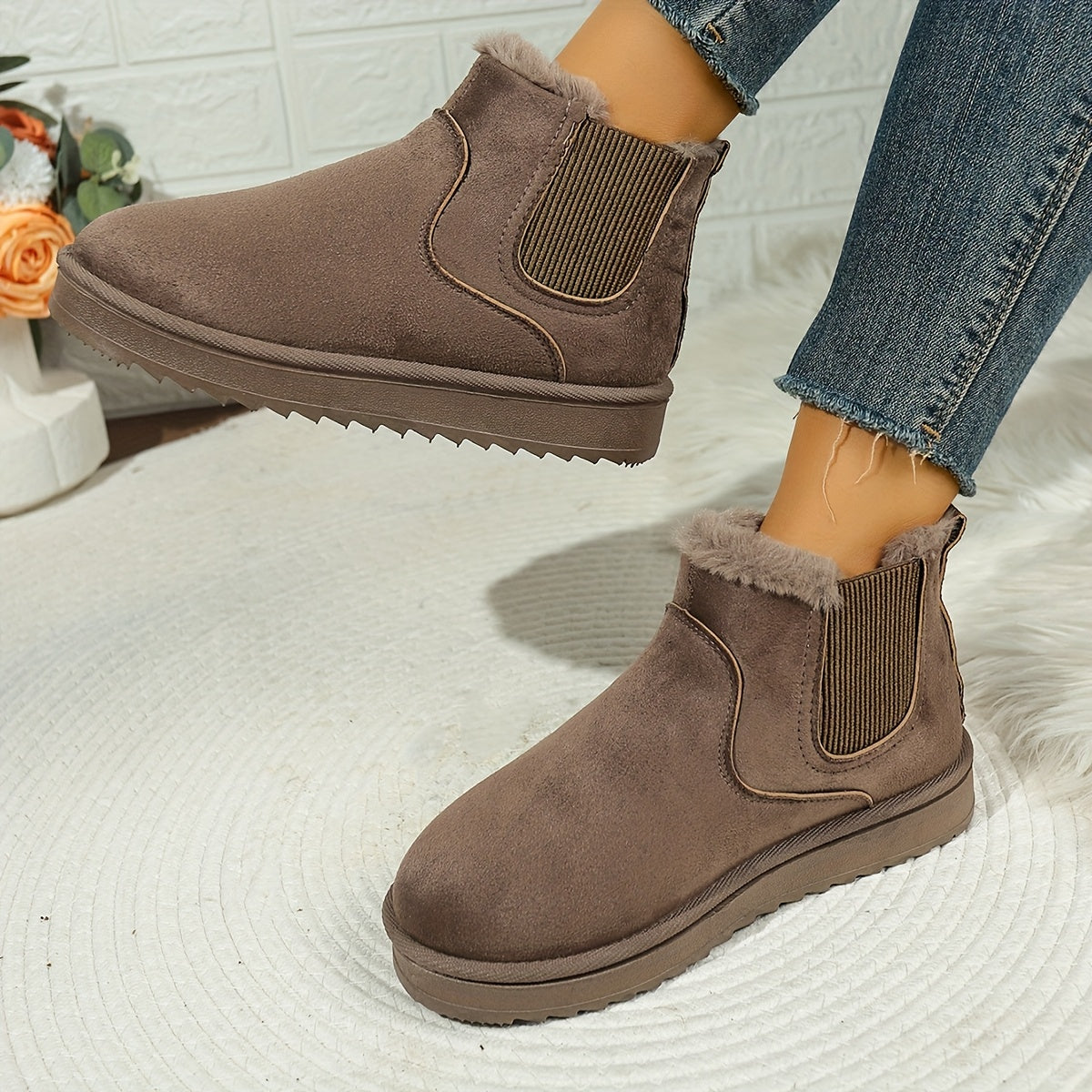 Women's Faux Fur Lined Slip-On Snow Boots