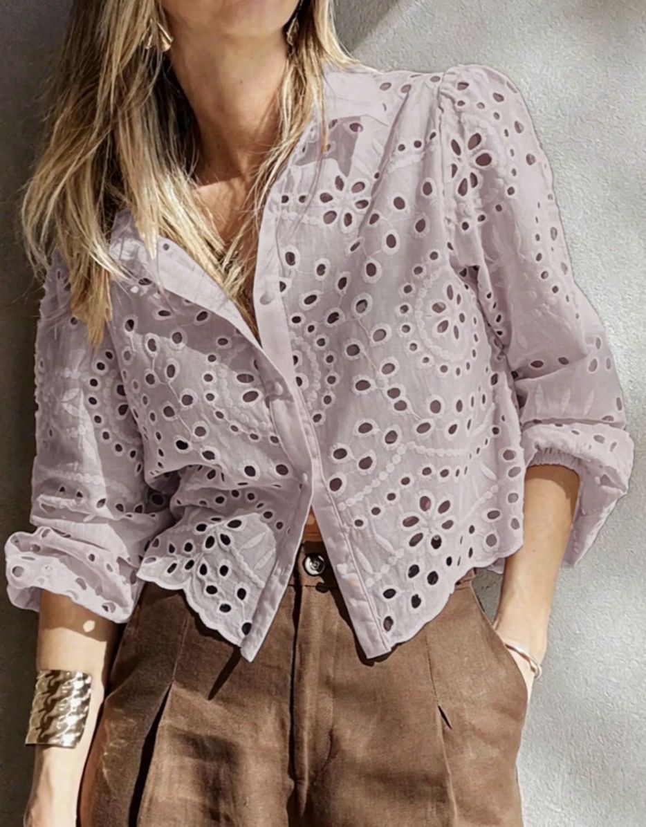 Women's Cropped Eyelet Embroidered Blouse