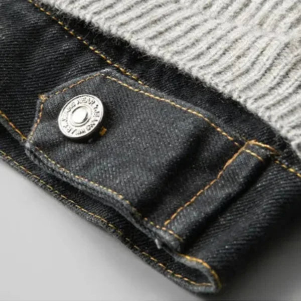 Men's Ribbed Knit Denim Contrast Collar Cardigan
